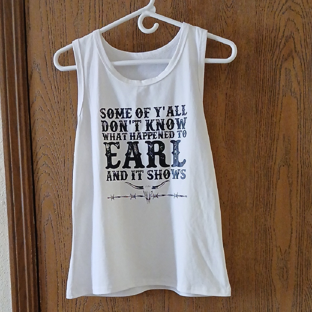 SHEIN White Tee with Black Logo Tag
